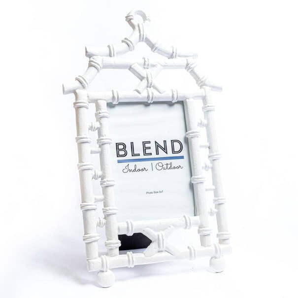 Faux Bamboo Pagoda Picture Frame | Hand-painted White Cast Iron Frame | 5x7 | 4x6