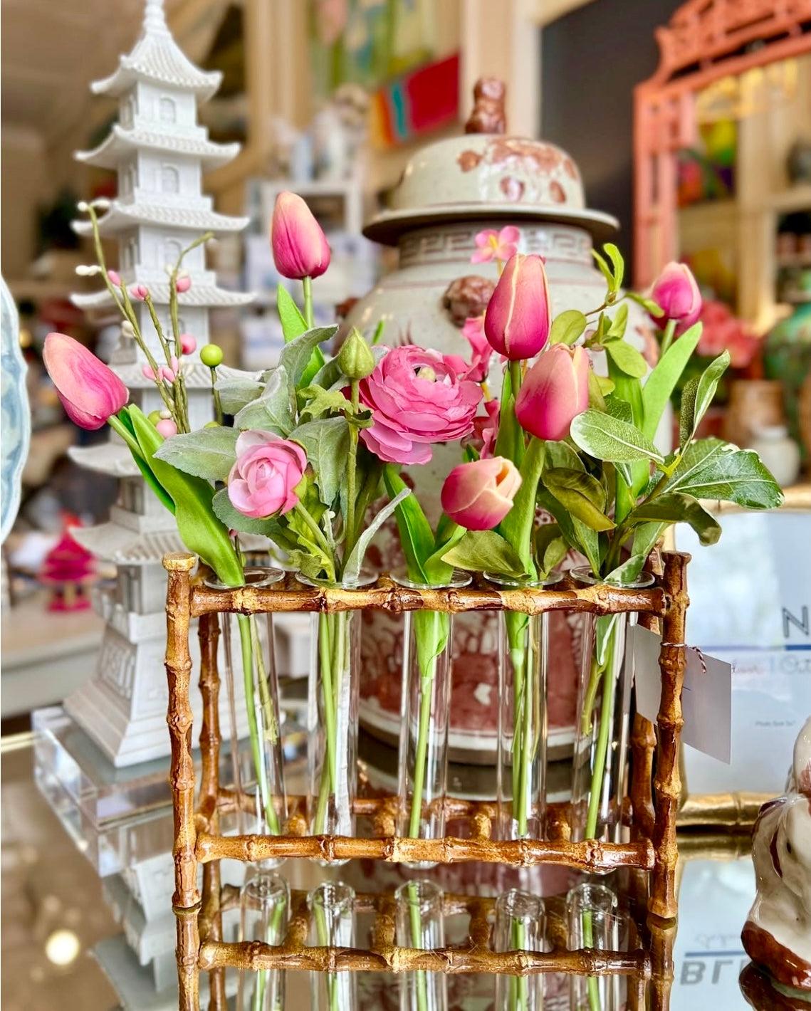 Faux Bamboo Tube Bud Vase | Chic Bud Vase for Bookshelves & Mantles