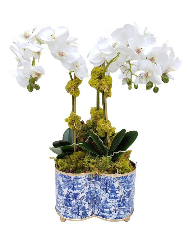 Faux Phalaenopsis Orchid - 15.5" - Bowl Style - Triple Stem