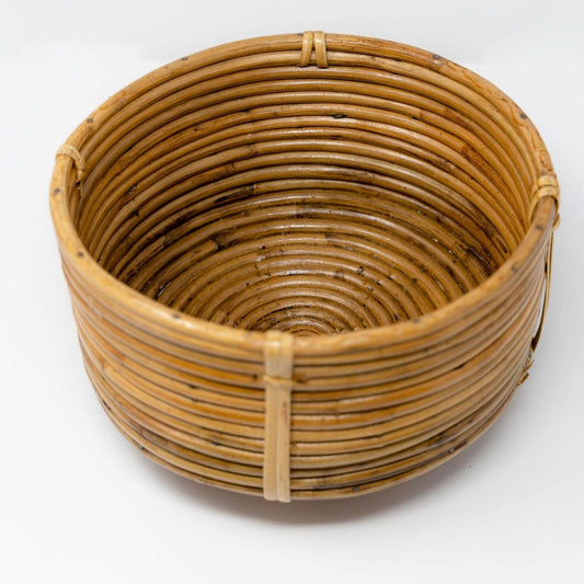 Footed Cane Planter | Deep Woven Rattan Decorative Bowl