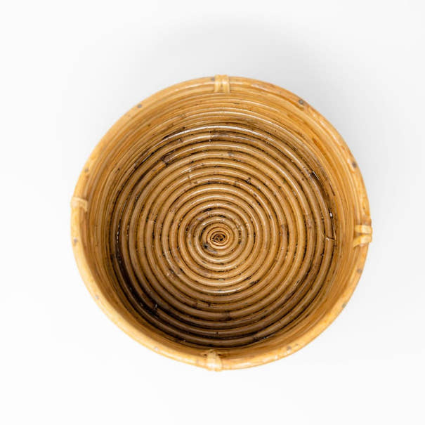 Footed Cane Planter | Deep Woven Rattan Decorative Bowl