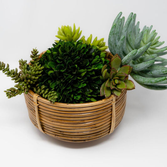 Footed Cane Planter | Deep Woven Rattan Decorative Bowl
