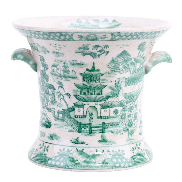 Green & White Porcelain Planter