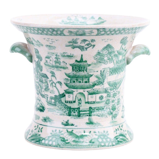 Green & White Porcelain Planter