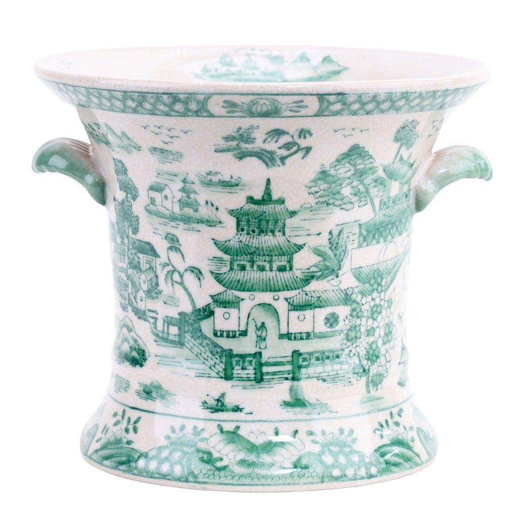 Green & White Porcelain Planter