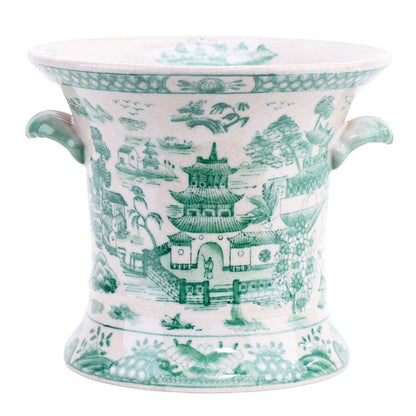 Green & White Porcelain Planter