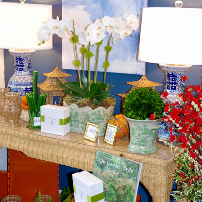 Green and White Porcelain Planter