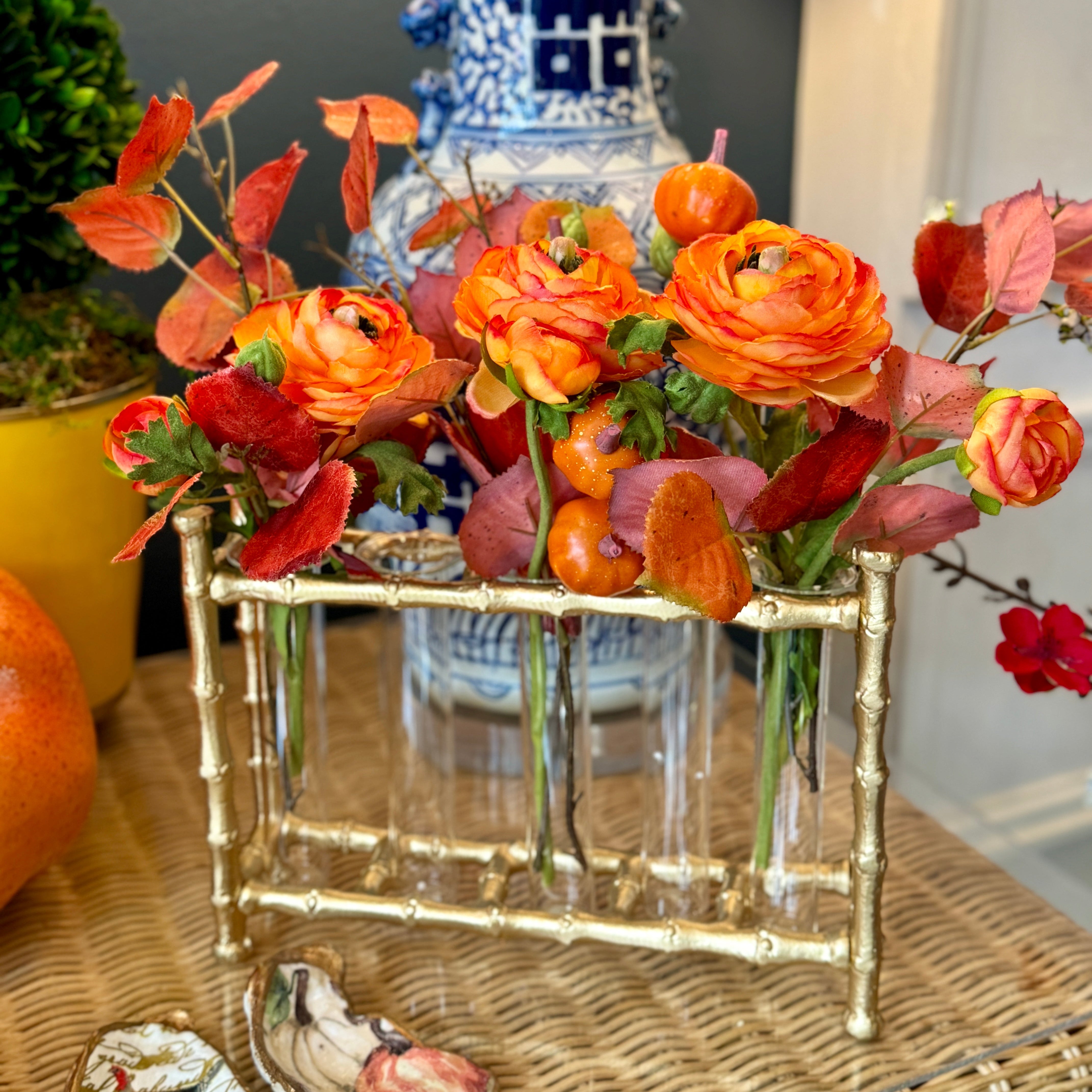Faux Bamboo Tube Bud Vase | Hand-Crafted Chinoiserie Vase | Blend