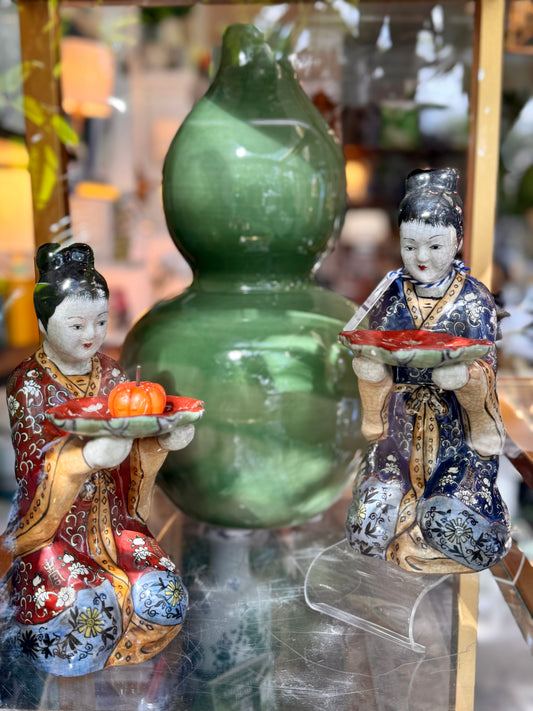 Blue & Red Colorful Porcelain Lady Figurines