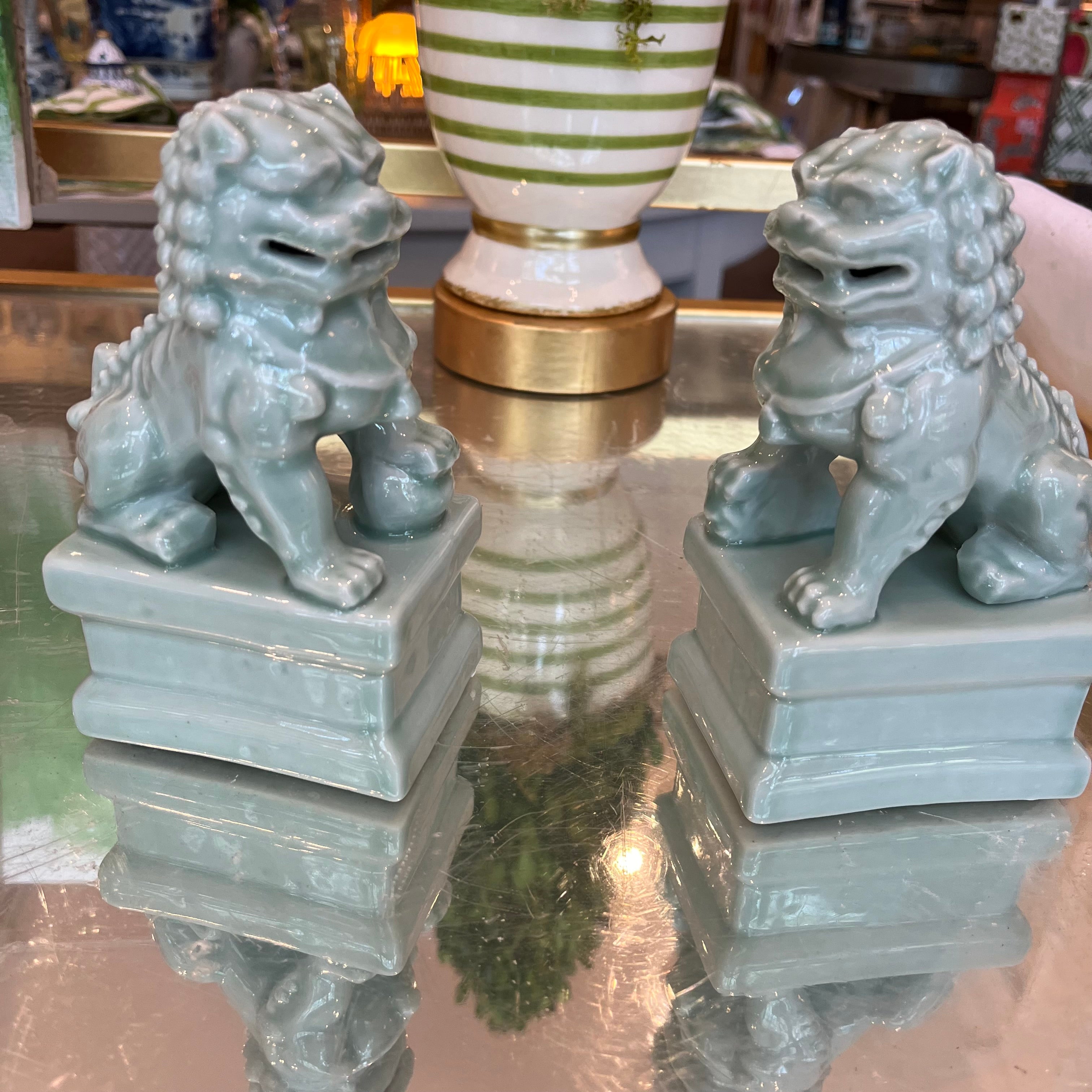 Pair of Foo Dogs - Green Porcelain