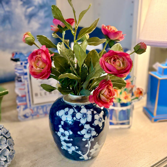 Blue and White Porcelain Cherry Blossom Ginger Jar