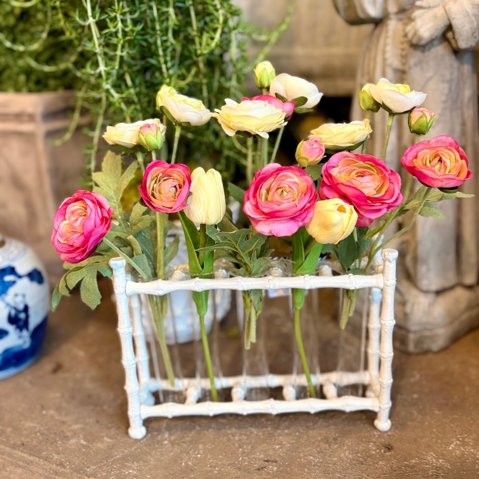 Faux Bamboo Tube Bud Vase | Hand-Crafted Chinoiserie Vase | Blend