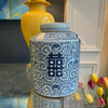 Blue & White Porcelain Double Happiness Eternity Vine Lidded Tea Jar