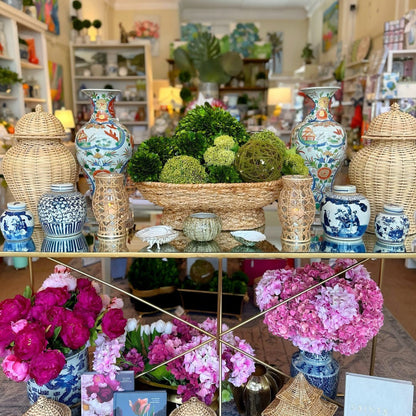 Wicker Wrapped Glass Hurricane Lantern