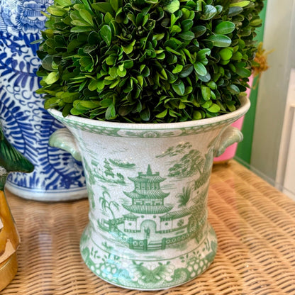 Green and White Porcelain Planter