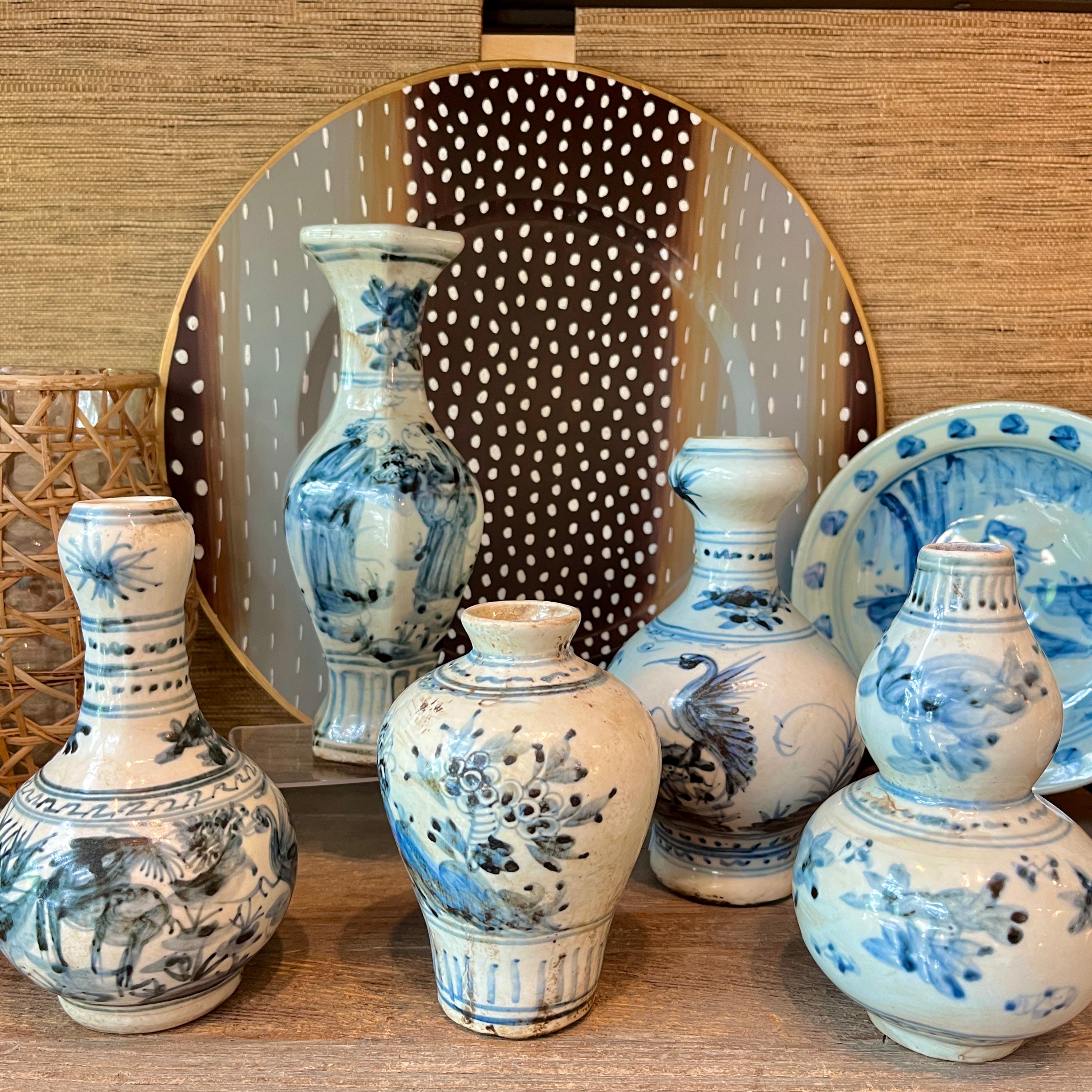 Blue and White Porcelain Floral with Line Border Vase