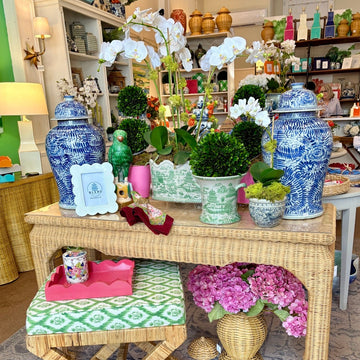 Green and White Porcelain Planter