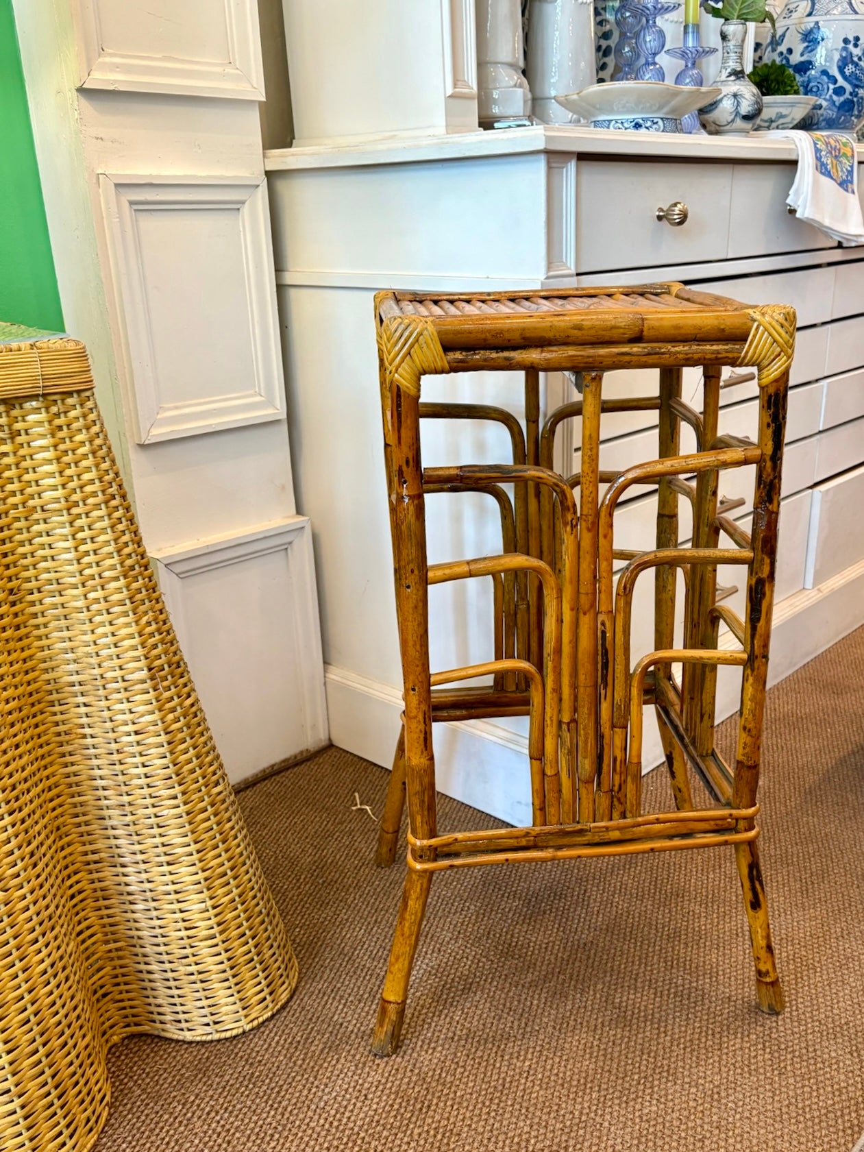 Rattan Plant Stand | Natural Bamboo Side Table