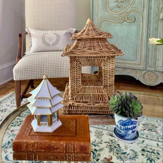Wicker Pagoda Lantern | Natural Handwoven Decorative Accent