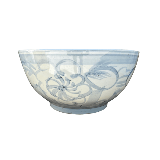 Large Light Blue & White Porcelain Decorative Lotus Bowl - Foot Stomp Clay