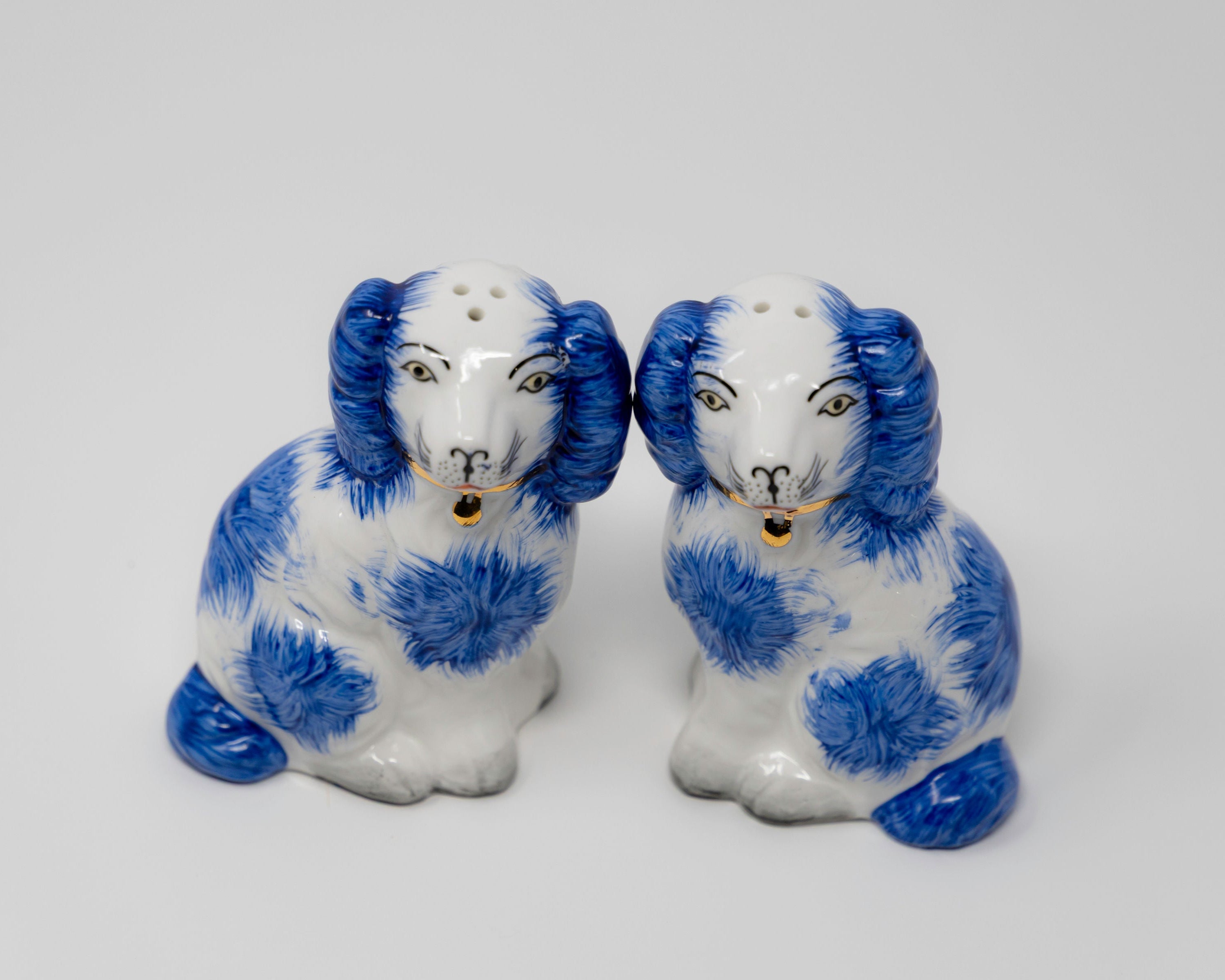 Blue & White Porcelain Staffordshire Salt & Pepper Set