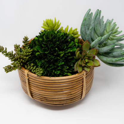Footed Cane Planter | Deep Woven Decorative Bowl