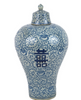 Blue & White Porcelain Double Happiness Lidded Meiping Jar