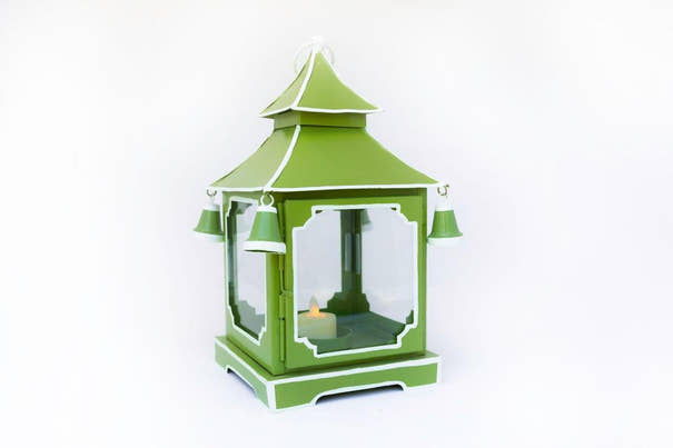 Tole Pagoda Lantern | Decorative Chinoiserie Hand-painted Metal Lantern