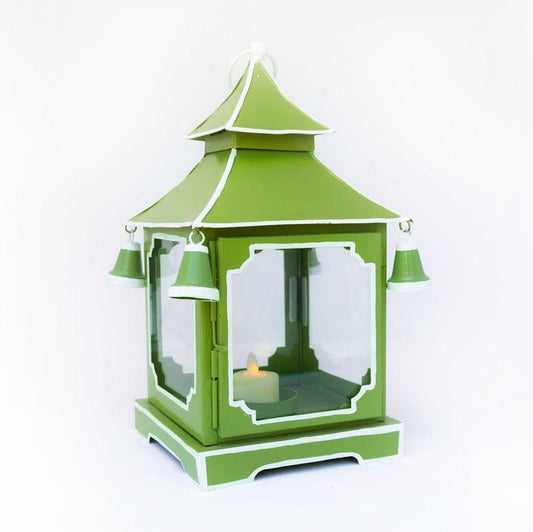 Tole Pagoda Lantern | Decorative Chinoiserie Hand-painted Metal Lantern