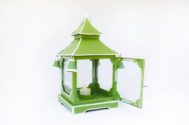 Tole Pagoda Lantern | Decorative Chinoiserie Hand-painted Metal Lantern