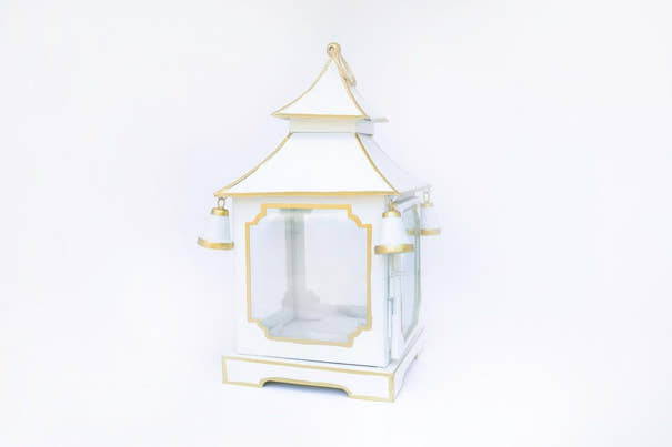 Tole Pagoda Lantern | Decorative Chinoiserie Hand-painted Metal Lantern