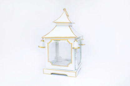 Tole Pagoda Lantern | Decorative Chinoiserie Hand-painted Metal Lantern