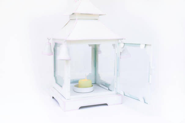 Tole Pagoda Lantern | Decorative Chinoiserie Hand-painted Metal Lantern