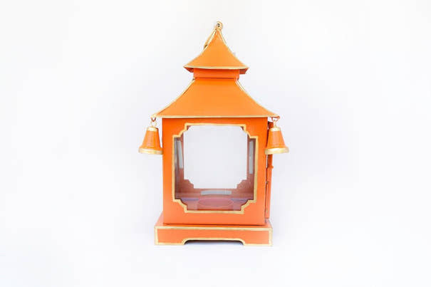 Tole Pagoda Lantern | Decorative Chinoiserie Hand-painted Metal Lantern