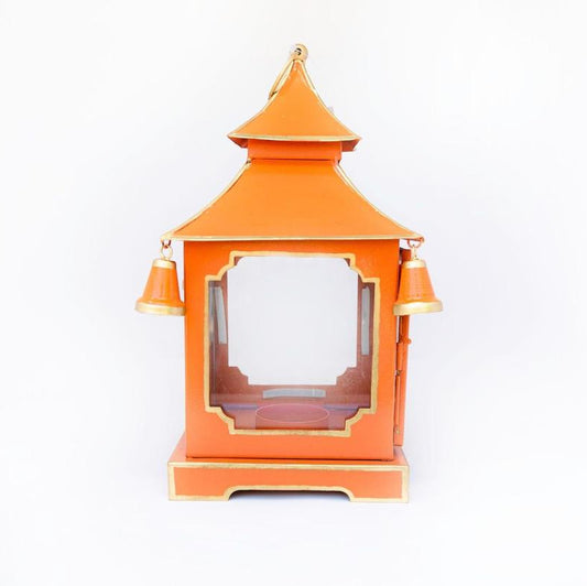 Tole Pagoda Lantern | Decorative Chinoiserie Hand-painted Metal Lantern