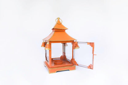 Tole Pagoda Lantern | Decorative Chinoiserie Hand-painted Metal Lantern