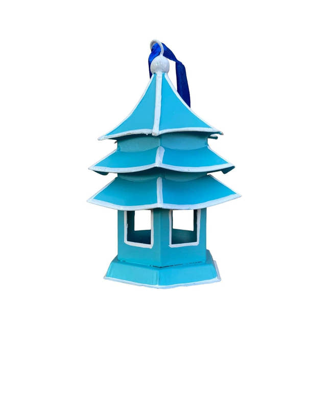 Tole Pagoda Ornament | Hand-painted Chinoiserie Decorative Accent