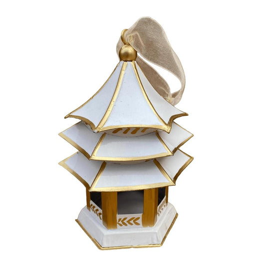 Tole Pagoda Ornament | Hand-painted Chinoiserie Decorative Accent
