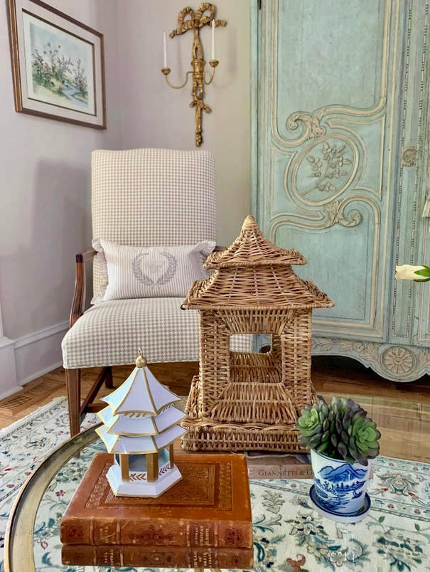 Tole Pagoda Ornament | Hand-painted Chinoiserie Decorative Accent