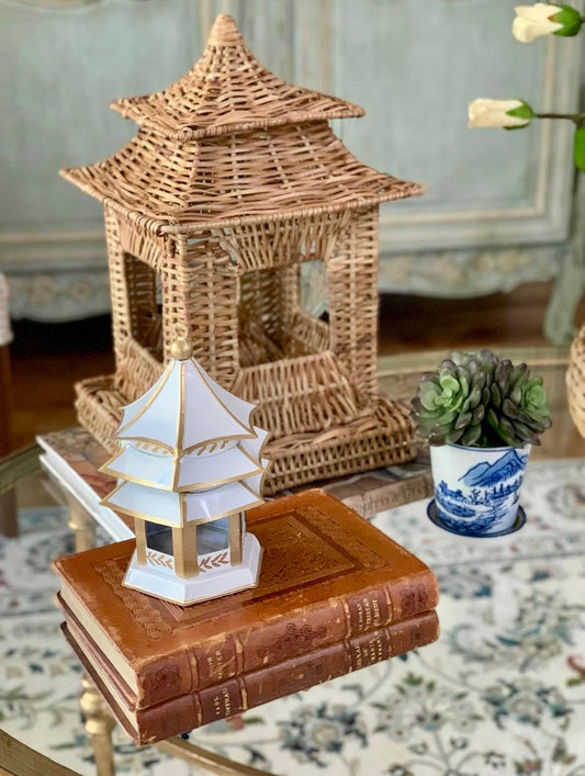 Tole Pagoda Ornament | Hand-painted Chinoiserie Decorative Accent