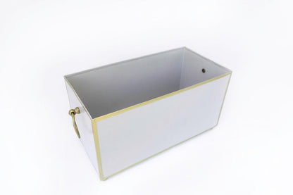 Tole Rectangular Planter | Handpainted Metal Planter with Gold Ring Handles