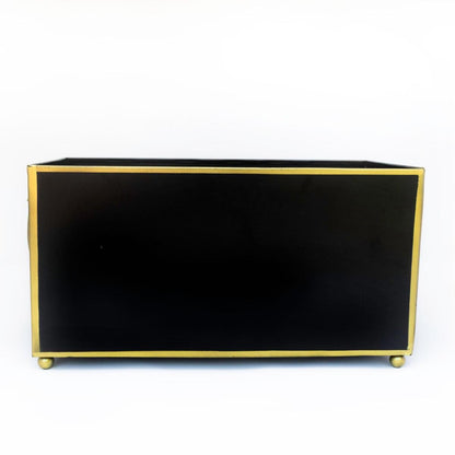 Tole Rectangular Planter | Handpainted Metal Planter with Gold Ring Handles