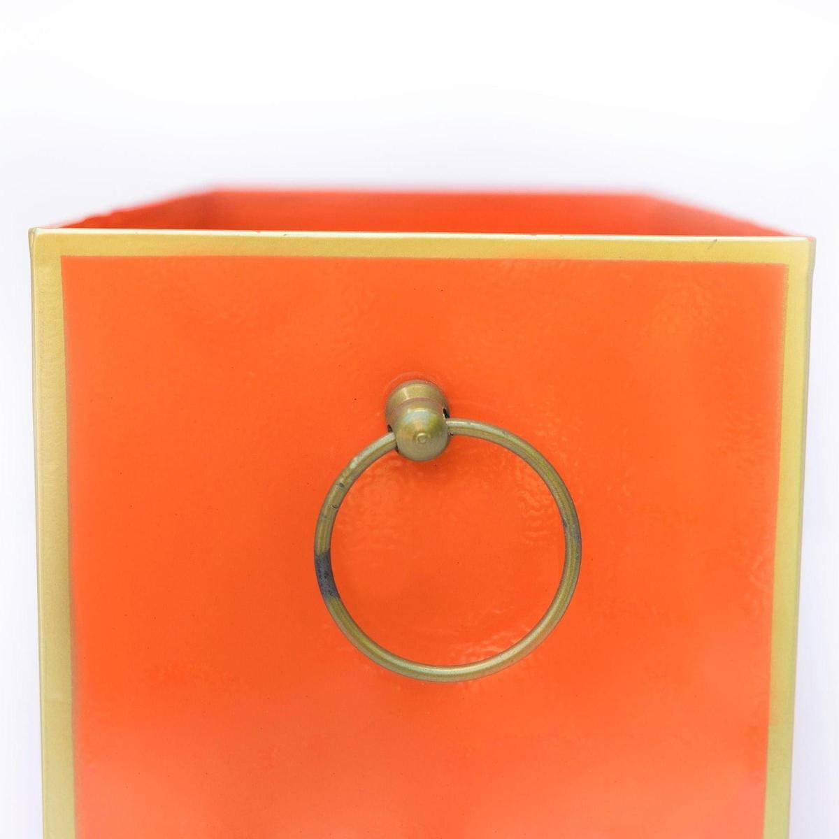 Tole Rectangular Planter | Handpainted Metal Planter with Gold Ring Handles