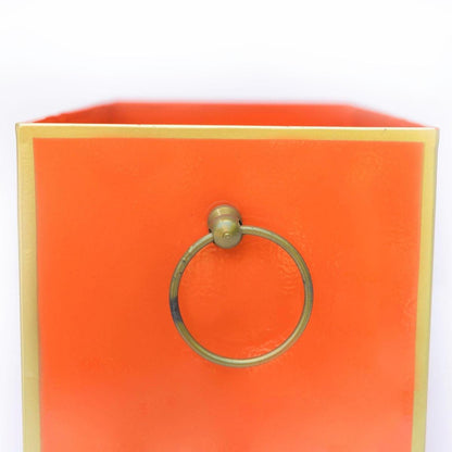 Tole Rectangular Planter | Handpainted Metal Planter with Gold Ring Handles