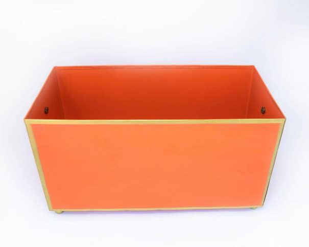 Tole Rectangular Planter | Handpainted Metal Planter with Gold Ring Handles