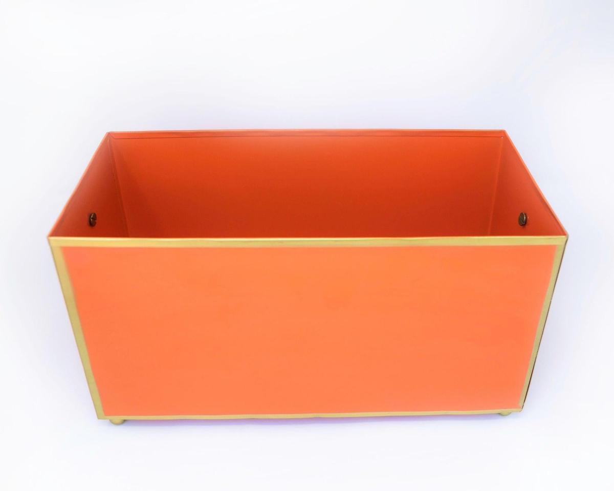 Tole Rectangular Planter | Handpainted Metal Planter with Gold Ring Handles