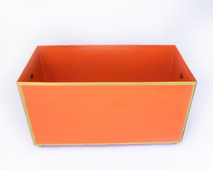 Tole Rectangular Planter | Handpainted Metal Planter with Gold Ring Handles
