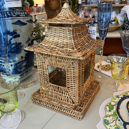 Wicker Pagoda Lantern | Natural Handwoven Decorative Accent