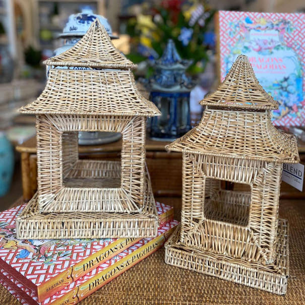 Wicker Pagoda Lantern | Natural Handwoven Decorative Accent