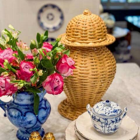 Wicker Temple Jar | Handwoven Decorative Accent Vase with Lid
